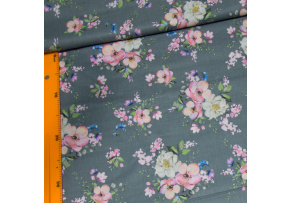 Cotton Fabric Apple Blossom Pink on Grey Cotton Fabric Apple Blossom Pink on Grey