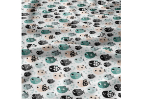 Children's cotton fabric by the meter Fish on White