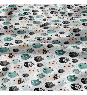 Children's cotton fabric by the meter Fish on White
