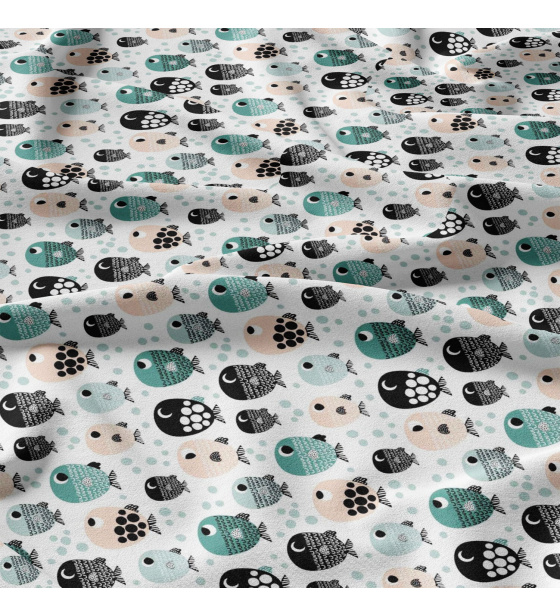 Children's cotton fabric by the meter Fish on White