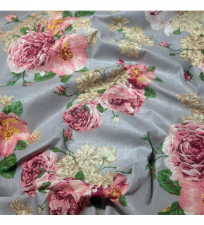 Cotton fabric 100% cotton, 125 g/m², width 160 cm, flowers on grey