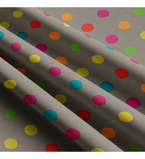 Children's cotton fabrics, by the meter. Dot 40 mm, Multi on Grey