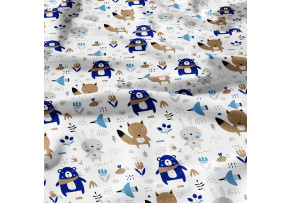 Cotton fabrics, by the meter. Animals Blue on White