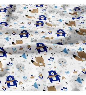 Cotton fabrics, by the meter. Animals Blue on White