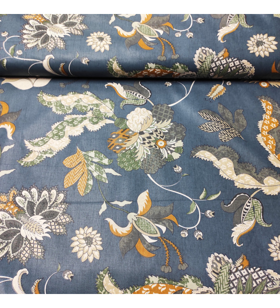 Bavlněná látka vzor Poviev žlultý na granátovém