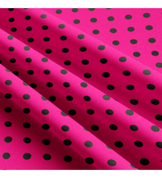 Children's cotton fabrics, by the meter. Dot 10 mm, black on Amaranth