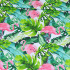 Cotton fabric Flamingos on leaves