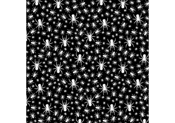 Cotton fabric, by the meter. Spiders White on Black
