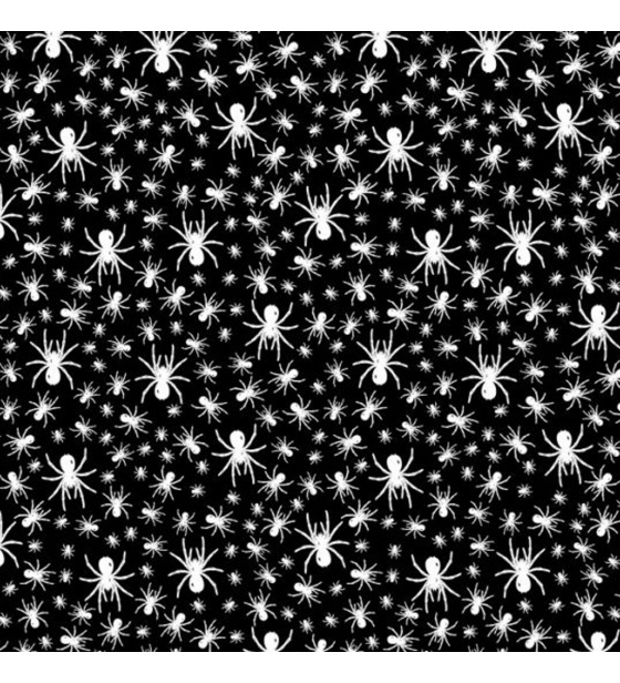 Cotton fabric, by the meter. Spiders White on Black
