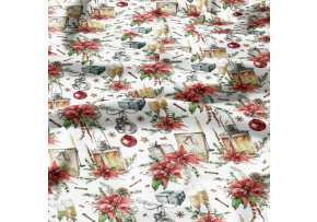 Christmas cotton fabric, by the meter, width 160 cm, Lamp and Glasses