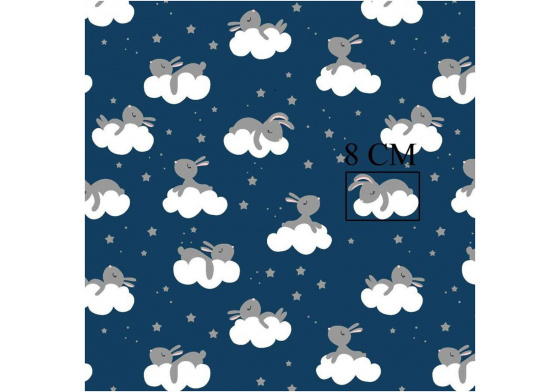 Cotton fabrics, by the meter. Little Rabbit on Blue