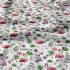 Cotton fabrics, by the meter. Flamingo and Green Leaves on White