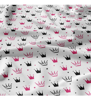 Children's cotton fabric 100% cotton, 125 g/m², width 160 cm, amaranth crowns on white