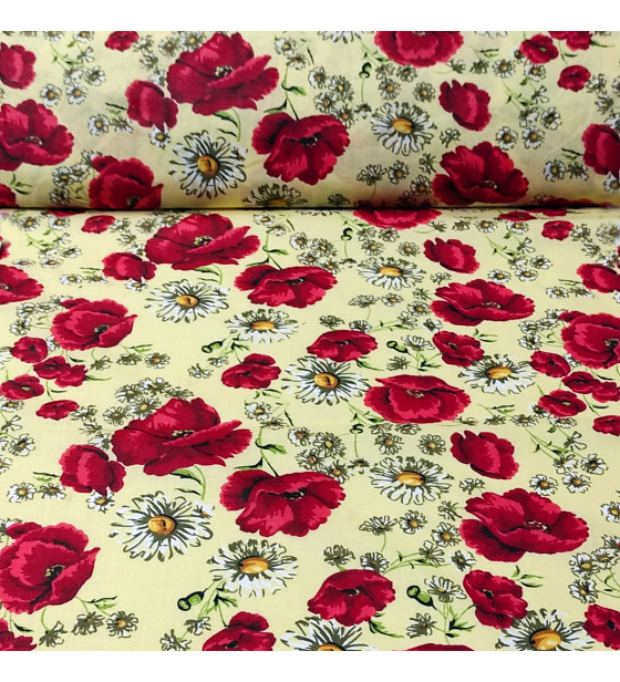 Dekorační dětská bavlněná látka vzor Mák na bílém