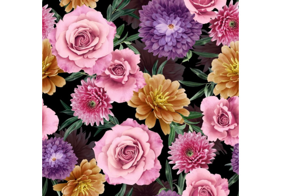 Velvet upholstery fabrics with print, Roses and chrysanthemums