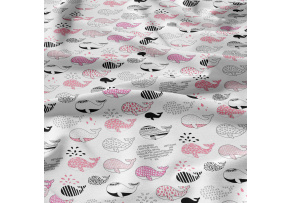Children's cotton fabric by the meter Whale Pink