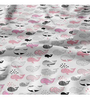 Children's cotton fabric by the meter Whale Pink