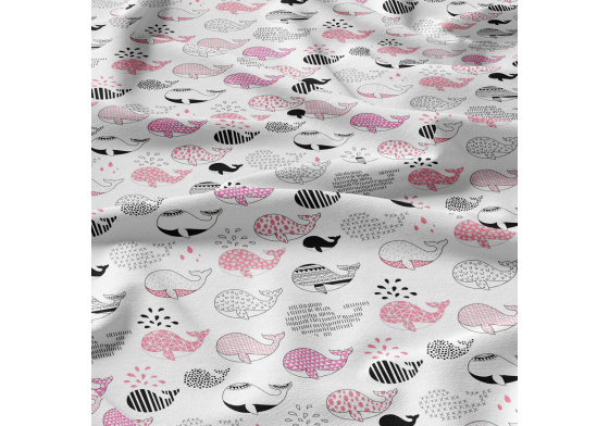 Children's cotton fabric by the meter Whale Pink
