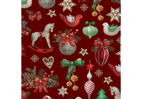 Christmas cotton fabric, by the meter, width 160 cm, Horses on Red