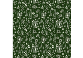 Christmas cotton fabric, by the meter, width 160 cm, Christmas pattern on Green