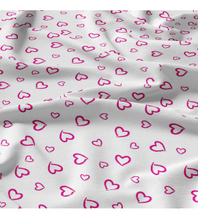 Decorative cotton fabric, by the meter, Pink Hearts on White