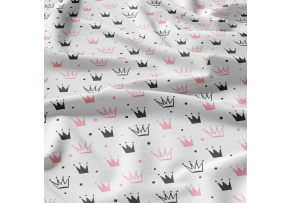 Children's Cotton Fabric Crowns Pink on White