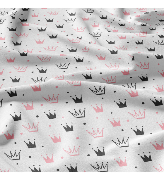 Children's cotton fabric 100% cotton, 125 g/m², width 160 cm, pink crowns on white