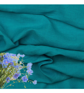 Natural linen fabric Julia, Turquoise, 154 gr/m2