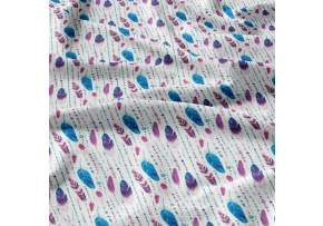 Decorative cotton fabric, by the meter, Turquoise and Amaranth Feathers Decorative cotton fabric, by the meter, Turquoise and Amaranth Feathers