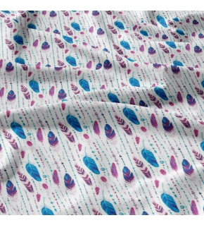 Decorative cotton fabric, by the meter, Turquoise and Amaranth Feathers