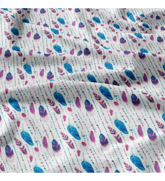 Decorative cotton fabric, by the meter, Turquoise and Amaranth Feathers