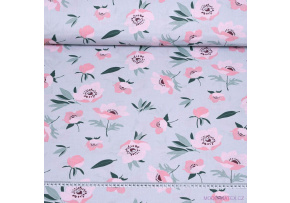 Cotton Fabric Wild Poppy Gray on Gray Cotton Fabric Wild Poppy Gray on Gray
