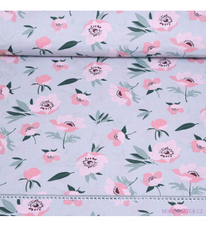 Cotton fabric 100% cotton, 125 g/m², width 160 cm, wild poppy gray on gray Cotton fabric 100% cotton, 125 g/m², width 160 cm, wild poppy gray on gray