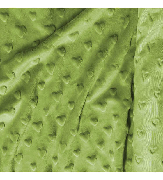 Minky fabric with hearts, 320 g/m², width 160 cm, by the meter, celadon