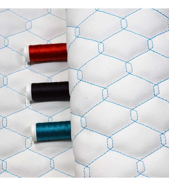 38Eco-leather GEO white color quilted with turquoise threads 1.0 m x 0.4 m