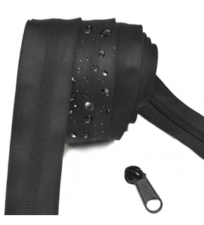 Waterproof spiral zipper black 8 mm, by the meter