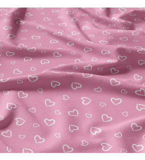 Decorative cotton fabric, by the meter, White Hearts on Pink