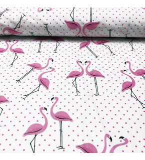 Cotton fabric, by the meter. Flamingo Dots Pink