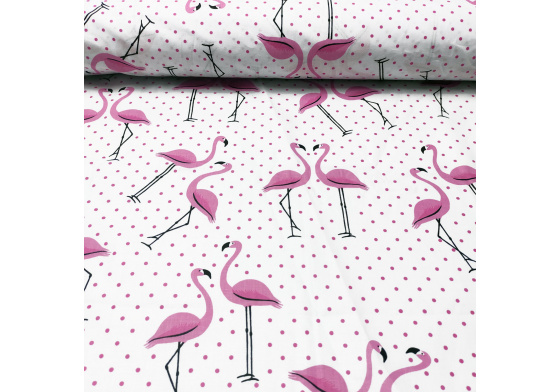 Cotton fabric, by the meter. Flamingo Dots Pink