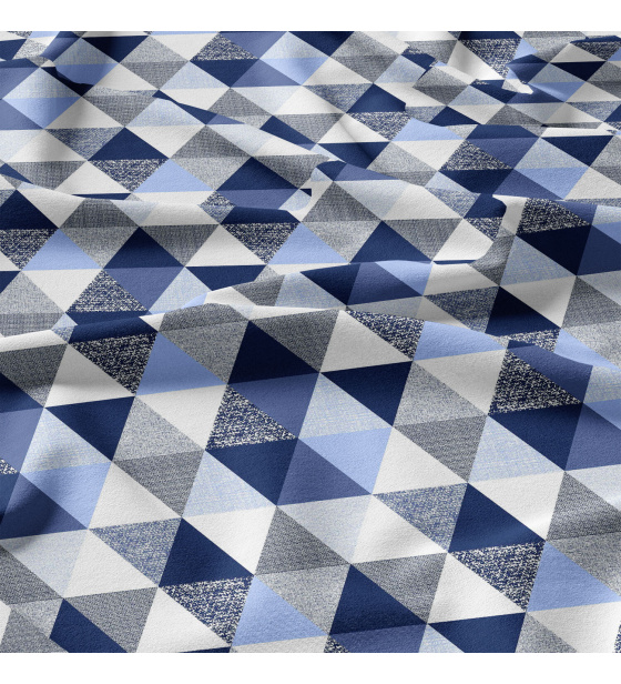 Cotton fabric 100% cotton, 125 g/m², width 160 cm, blue triangles 9 cm