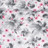 Cotton Fabric Flowers Grey and Pink on White
