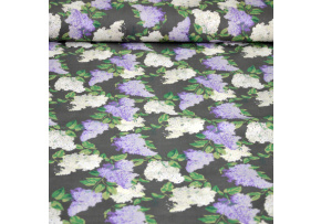 Cotton Fabric Lilac Branches White and Purple on Gray