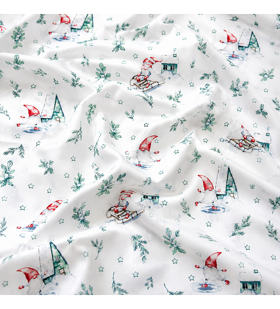 Christmas cotton fabric, by the meter, width 160 cm, Christmas pattern on White