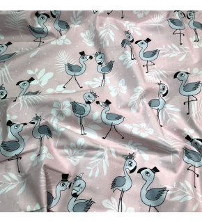 Cotton fabric, by the meter. Flamingos on the Pink