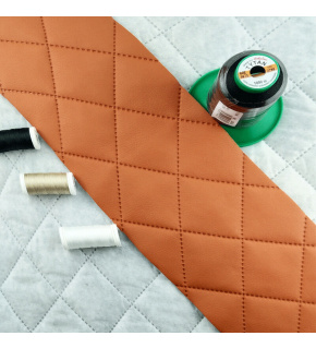 Ultrasonically quilted eco-leather, orange color, by the meter
