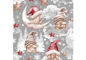 Christmas cotton fabric, by the meter, width 160 cm, Gnome on Grey Christmas cotton fabric, by the meter, width 160 cm, Gnome on Grey