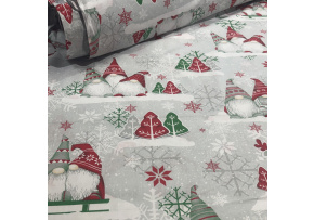 Christmas cotton fabric, by the meter, width 160 cm, Red and Green Elves on Grey